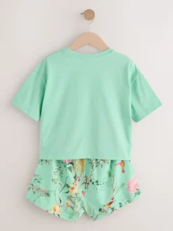 Roze/groen met bloemenprint - Set van 3 pyjama's met short (3-16 jr)