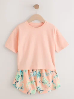 Roze/groen met bloemenprint - Set van 3 pyjama's met short (3-16 jr)