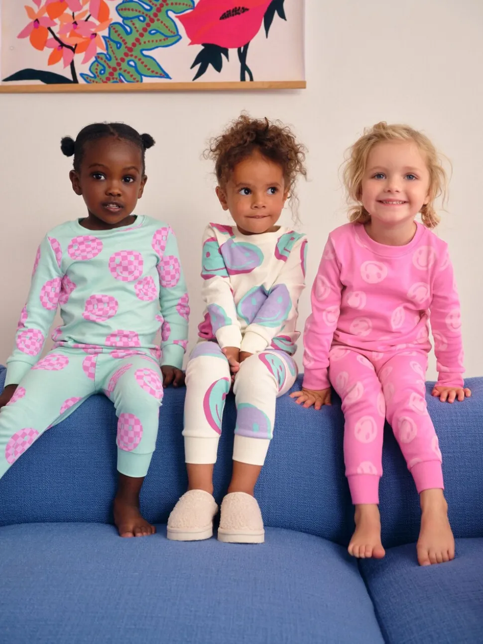 Roze/Groene glimlach - Verpakking van 3 knusse pyjama's (9 mnd-12 jr)
