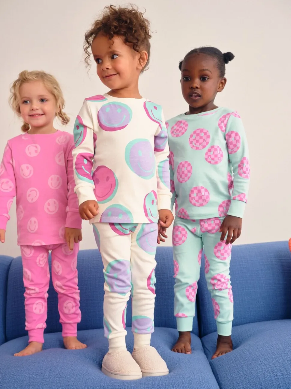 Roze/Groene glimlach - Verpakking van 3 knusse pyjama's (9 mnd-12 jr)