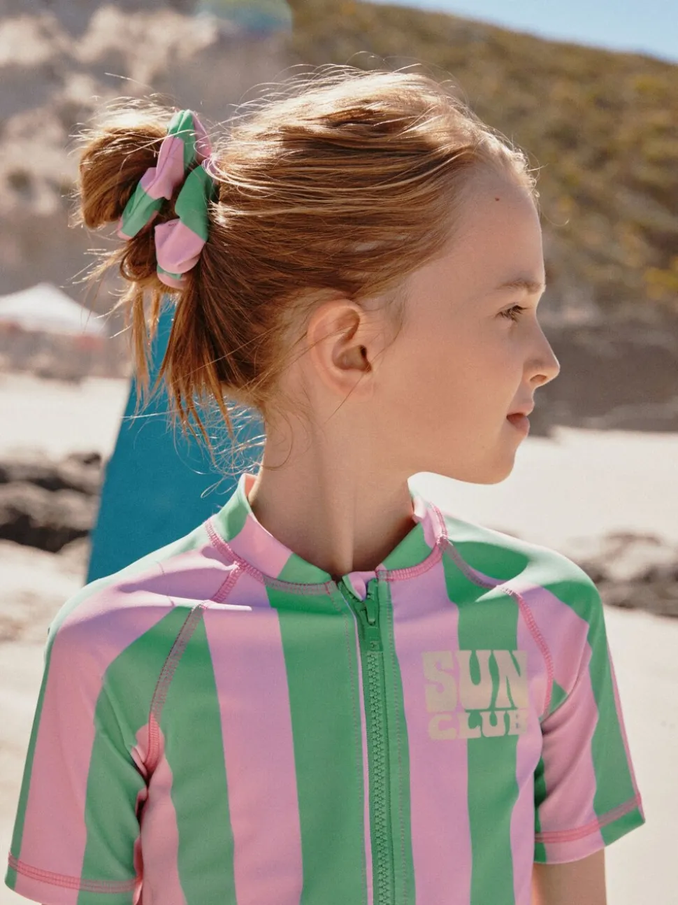 Roze/groene strepen - Sunsafe Rash Vest Bikini And Scrunchie Swim Set (3-16yrs)
