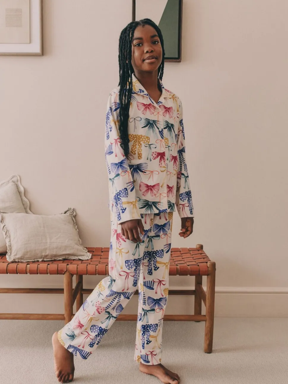 Roze/Groene strikprint - Pyjama met knoopsluiting (3-16jr)