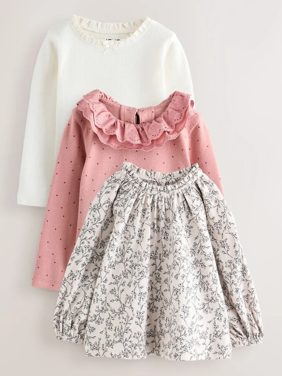 Roze/naturel - Geborduurde tops met lange mouwen (3mnd -7jr)