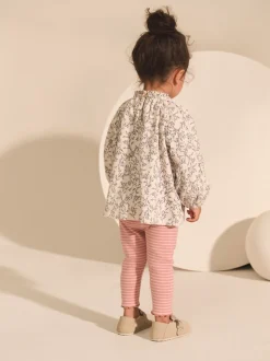 Roze/naturel - Geborduurde tops met lange mouwen (3mnd -7jr)