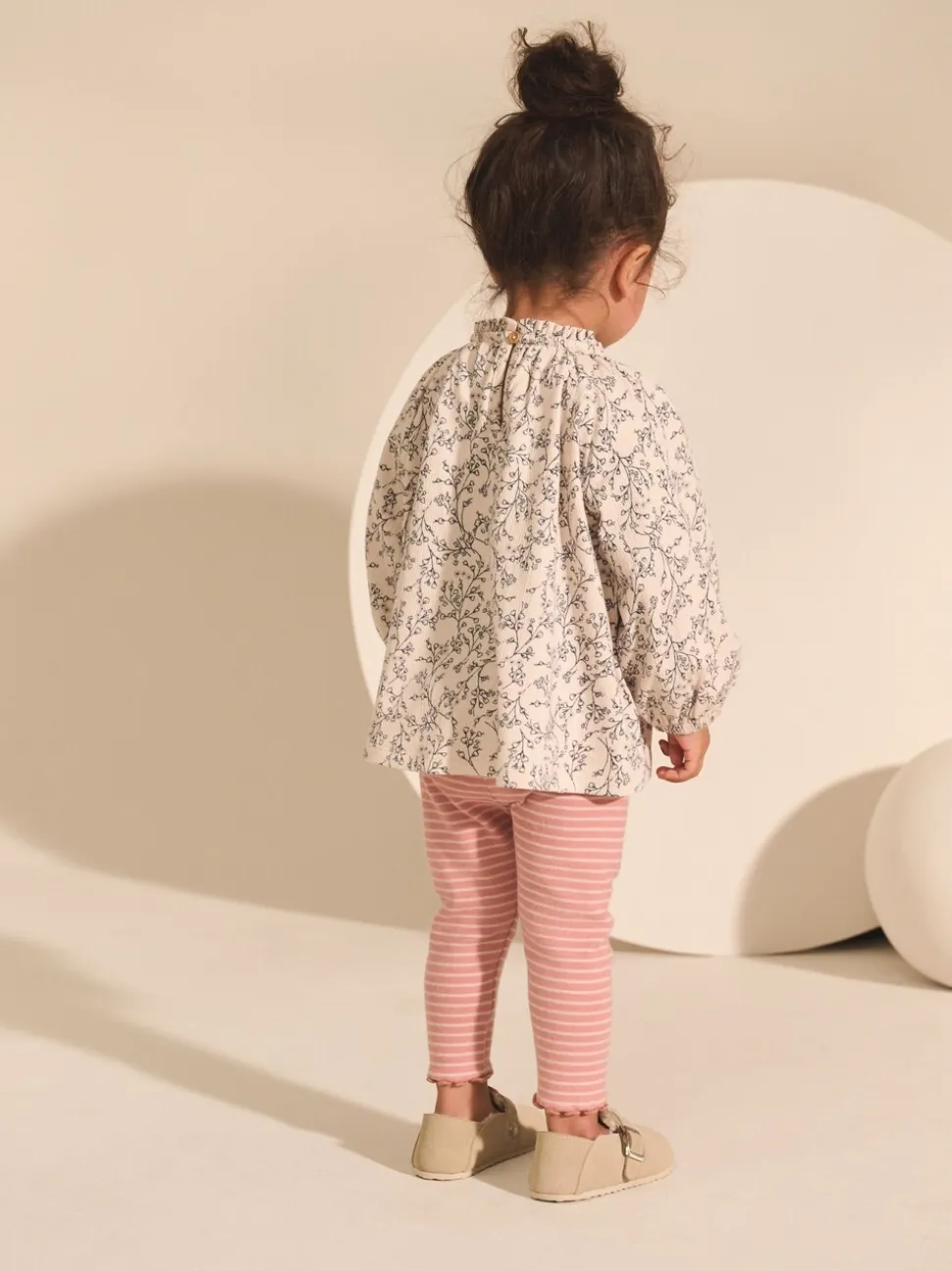 Roze/naturel - Geborduurde tops met lange mouwen (3mnd -7jr)