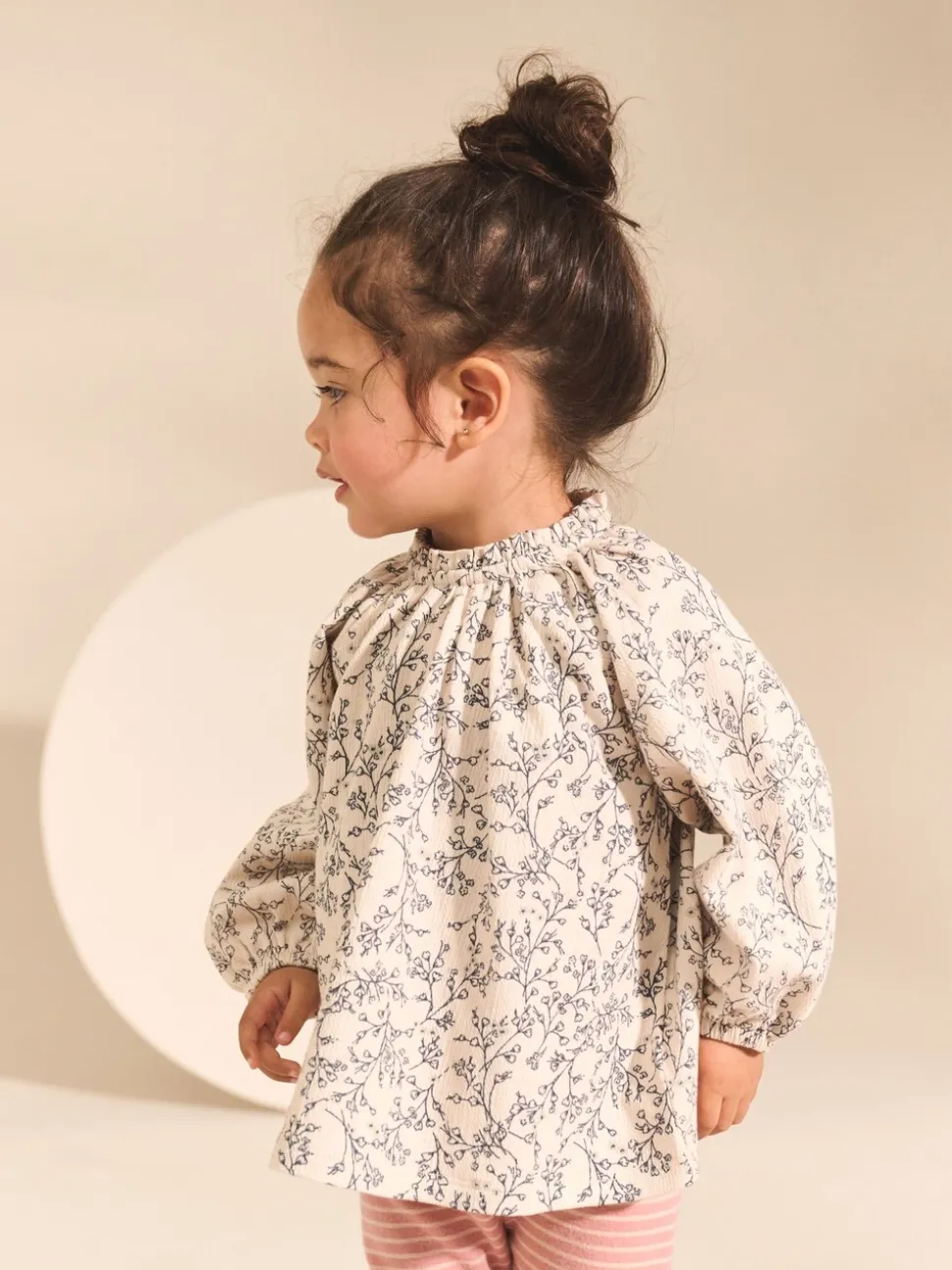 Roze/naturel - Geborduurde tops met lange mouwen (3mnd -7jr)