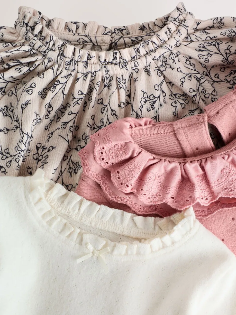Roze/naturel - Geborduurde tops met lange mouwen (3mnd -7jr)