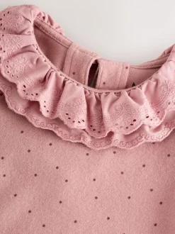 Roze/naturel - Geborduurde tops met lange mouwen (3mnd -7jr)
