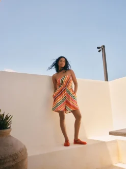 Roze/oranje - Bandeau playsuit met plooien
