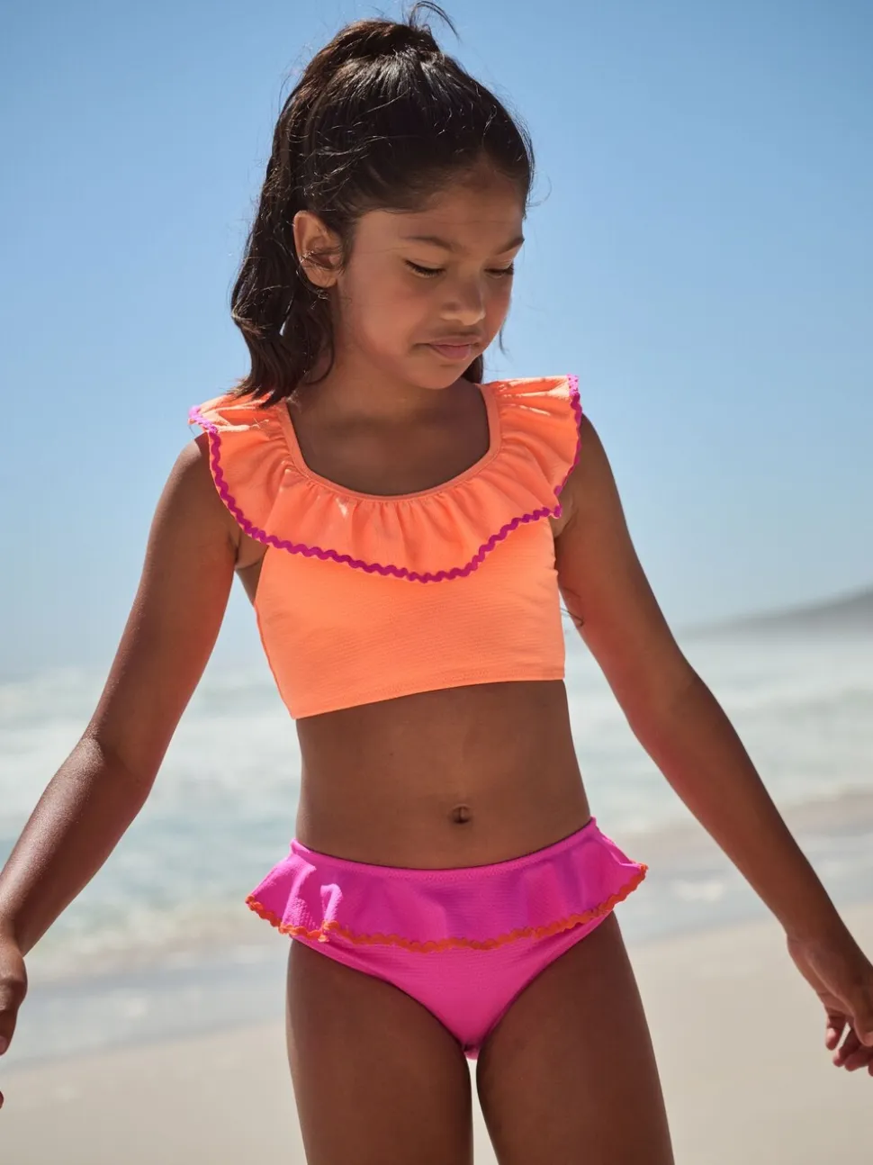 Roze/oranje - Bikini met ruches (3-16jaar)