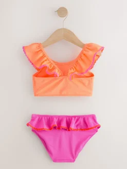 Roze/oranje - Bikini met ruches (3-16jaar)