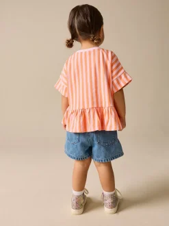 Roze/oranje gestreept - T-shirt met peplum en korte mouwen (3mnd -7jr)