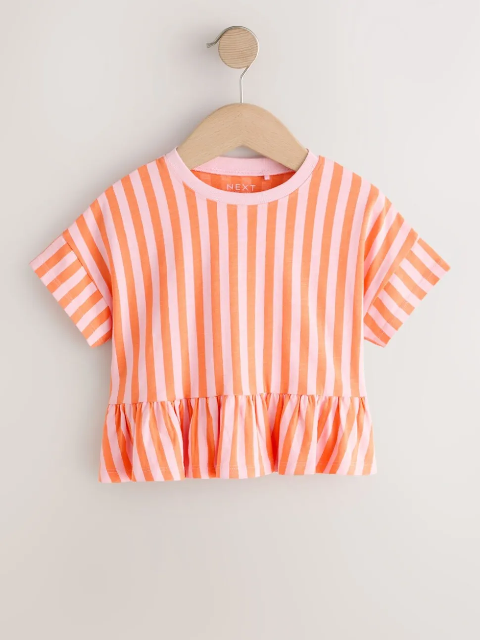 Roze/oranje gestreept - T-shirt met peplum en korte mouwen (3mnd -7jr)