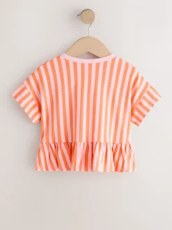 Roze/oranje gestreept - T-shirt met peplum en korte mouwen (3mnd -7jr)