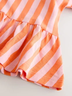 Roze/oranje gestreept - T-shirt met peplum en korte mouwen (3mnd -7jr)