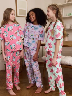 Roze/paars - Verpakking van 3 pyjama's met joggingbroek (3 - 16 jr)