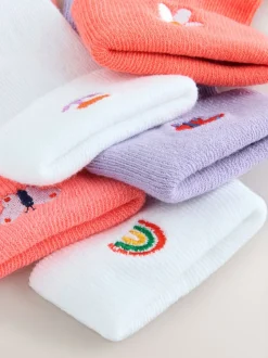 Roze/paars/wit - Set van 5 paar babysokken met omgerolde rand (0 mnd-2 jr)