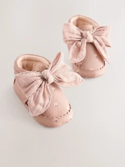 Roze-roestbruin - Babylaarzen met bloemenprint (0-18 mnd)