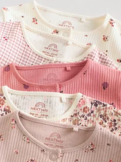 Roze/roestbruin met fijne bloemenprint - Set van 5 babypyjama's (0-2jr)