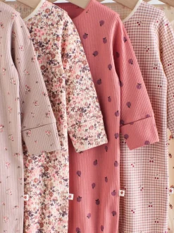 Roze/roestbruin met fijne bloemenprint - Set van 5 babypyjama's (0-2jr)