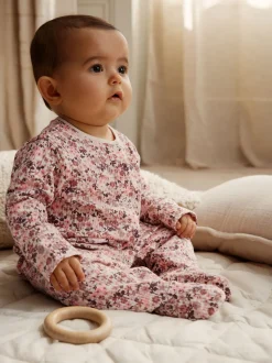Roze/roestbruin met fijne bloemenprint - Set van 5 babypyjama's (0-2jr)