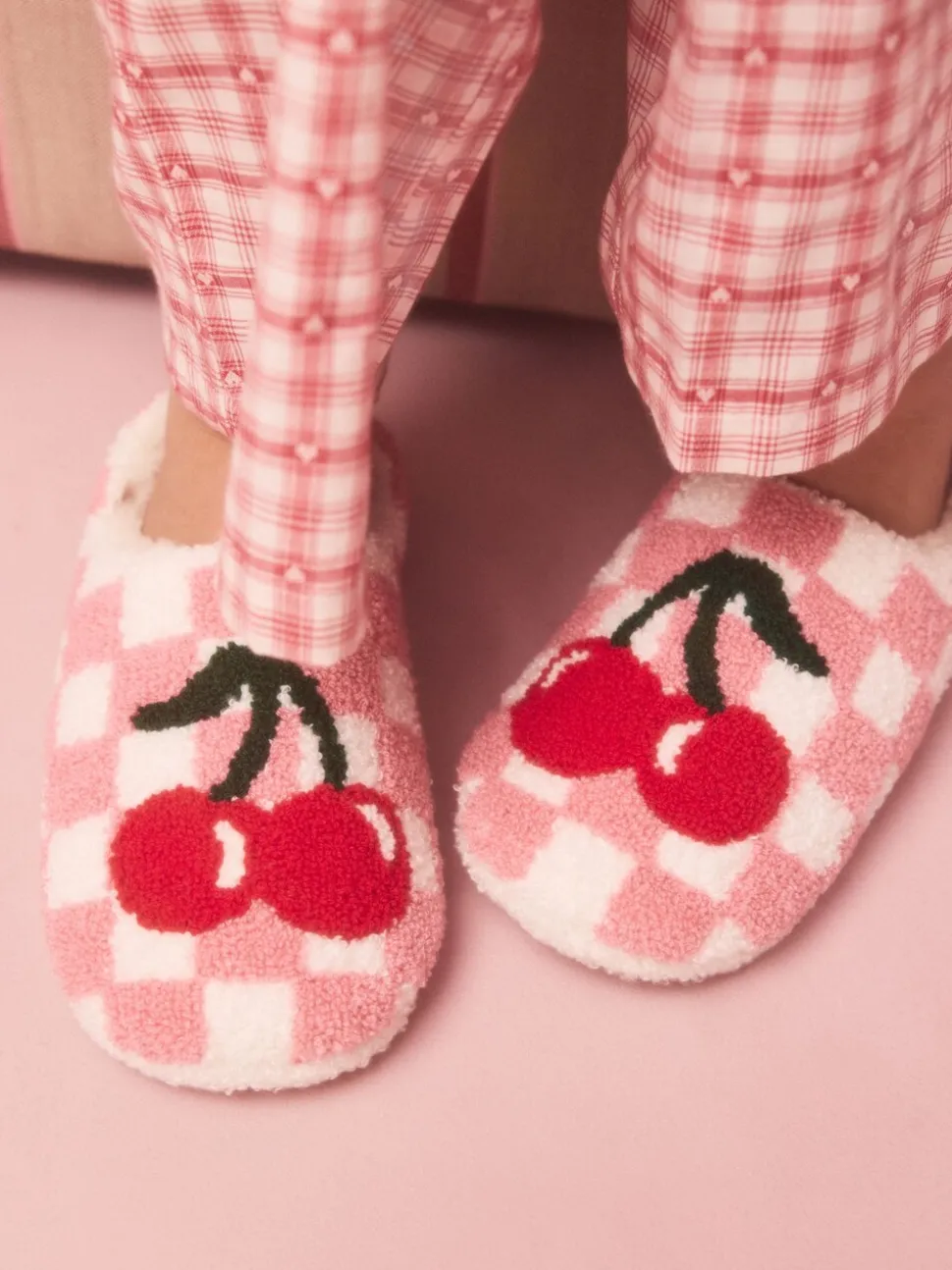 Roze/rood - Check Cherry Mule Slippers