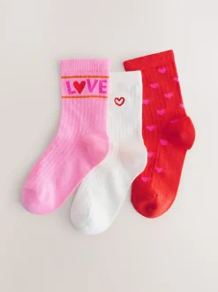 Roze/rood - Katoenrijke geribde enkelSokken 3 -pack