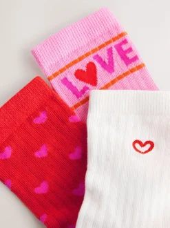 Roze/rood - Katoenrijke geribde enkelSokken 3 -pack
