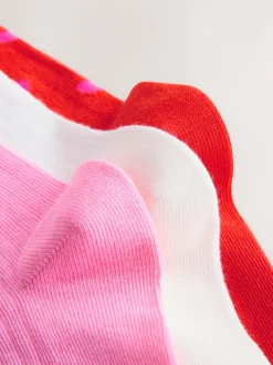Roze/rood - Katoenrijke geribde enkelSokken 3 -pack