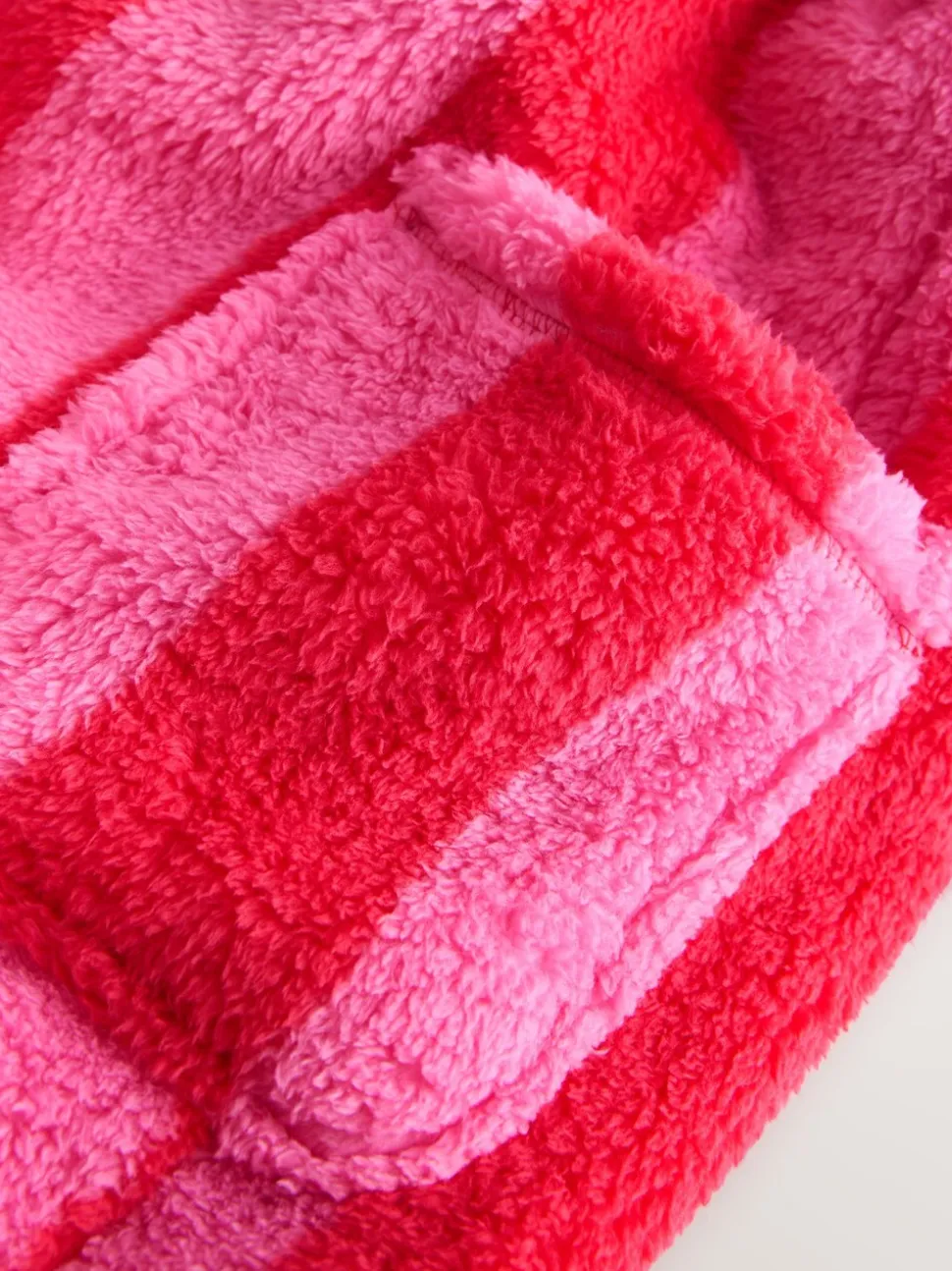 Roze/rood gestreept - Badjas van teddyfleece met langere lengte (7-16jr)
