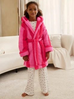 Roze/rood gestreept - Teddy fleece kamerjas (9mnd -16jr)