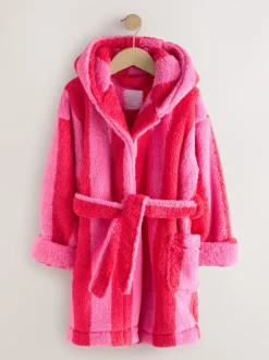 Roze/rood gestreept - Teddy fleece kamerjas (9mnd -16jr)
