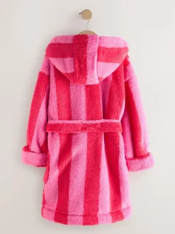 Roze/rood gestreept - Teddy fleece kamerjas (9mnd -16jr)