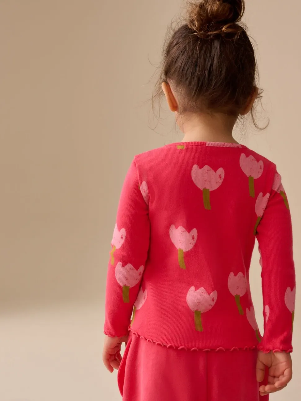 Roze/rood met bloemen - Geribbeld T-shirt met lange mouwen (3mnd-7jr)