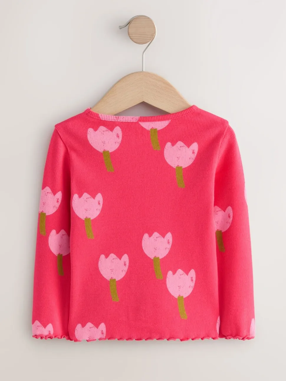 Roze/rood met bloemen - Geribbeld T-shirt met lange mouwen (3mnd-7jr)