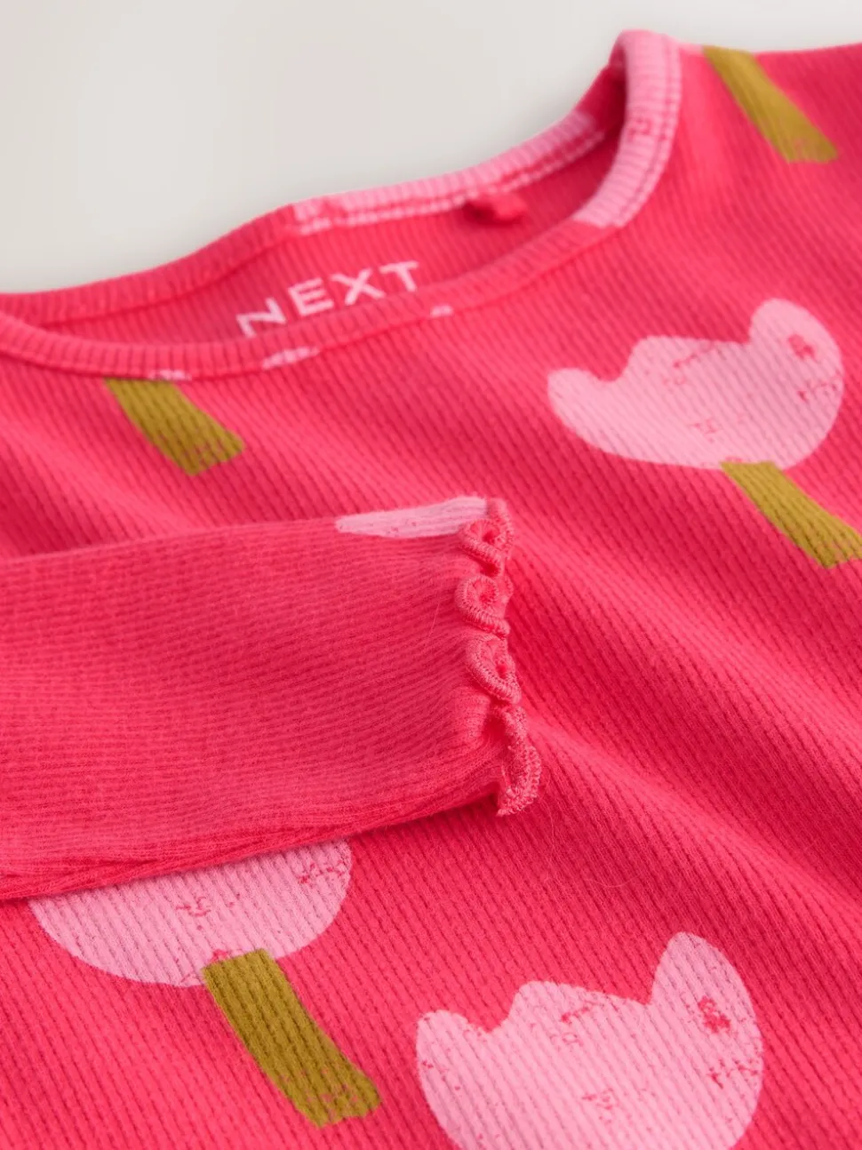 Roze/rood met bloemen - Geribbeld T-shirt met lange mouwen (3mnd-7jr)