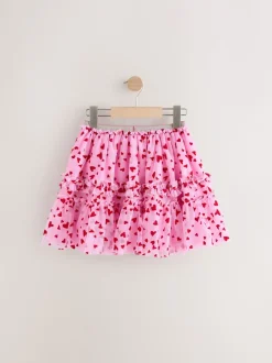 Roze/rood met hart - Pull On Mesh Skirt (3-16yrs)