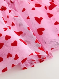 Roze/rood met hart - Pull On Mesh Skirt (3-16yrs)