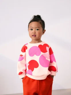 Roze/rood met hart - Set van sweatshirt en joggingbroek met rechte wijde pijpen (3mnd -7jr)