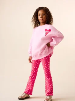 Roze/rood met hart - Sweatshirt and Flare Leggings Set (3-16yrs)