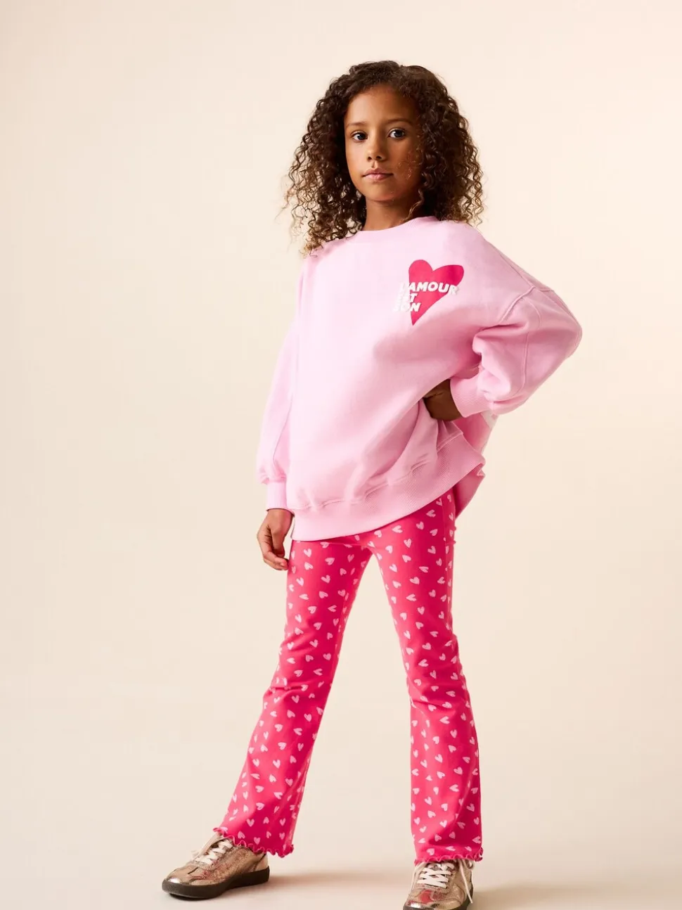 Roze/rood met hart - Sweatshirt and Flare Leggings Set (3-16yrs)