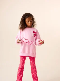Roze/rood met hart - Sweatshirt and Flare Leggings Set (3-16yrs)