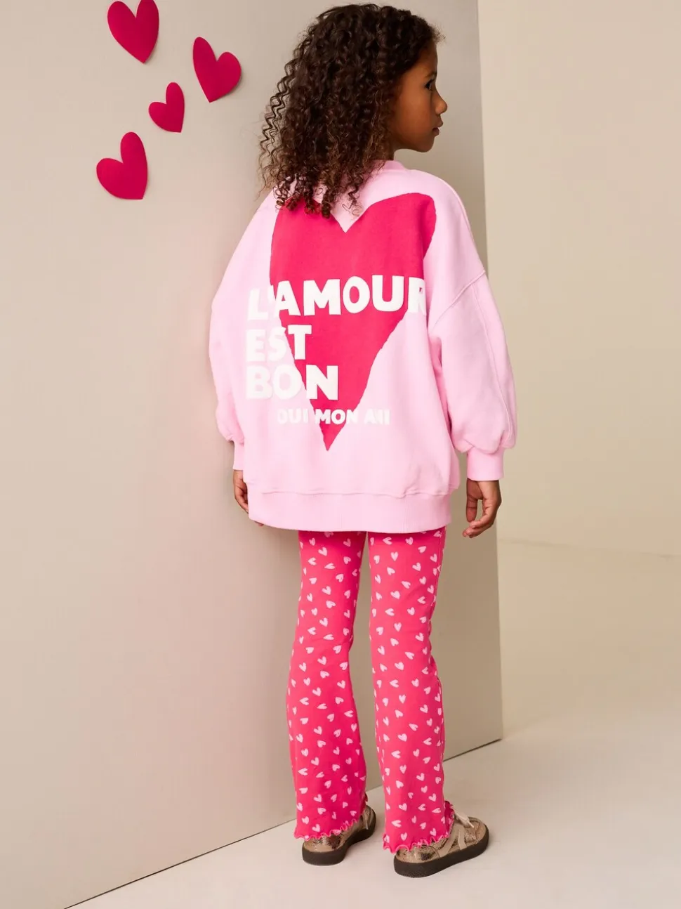 Roze/rood met hart - Sweatshirt and Flare Leggings Set (3-16yrs)