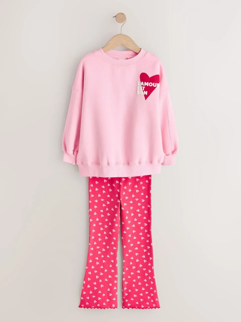 Roze/rood met hart - Sweatshirt and Flare Leggings Set (3-16yrs)