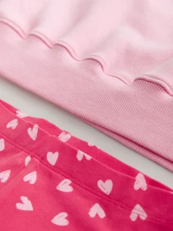 Roze/rood met hart - Sweatshirt and Flare Leggings Set (3-16yrs)