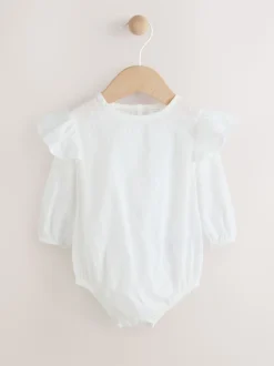 Roze/wit - 3 -delige babyset van rompertje en gebreide bretelbroeken met panty (0mnd-2jr)