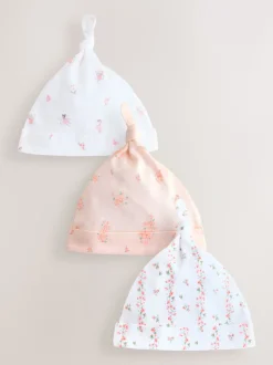 Roze/wit - Set van 3 babymutsen met strik (0-12mnd)