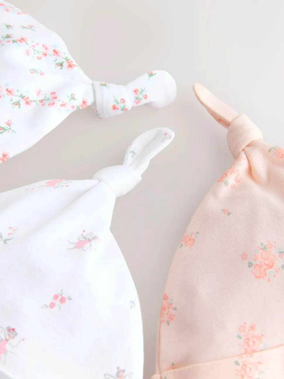 Roze/wit - Set van 3 babymutsen met strik (0-12mnd)
