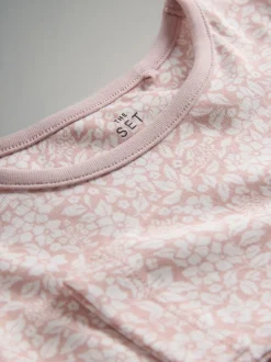 Roze/wit - The Set verpakking van 4 behaaglijke katoenen jersey pyjama's