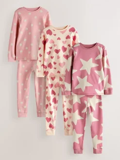 Roze/wit - Verpakking van 3 knusse pyjama's (9 mnd-12 jr)